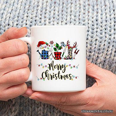 Plant Lover Gift Buffalo Plaid Christmas Mug, Botanical Gift