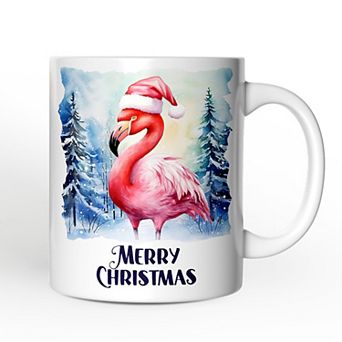 Flamingo with Santa Hat Mug, Winter Forest Christmas Gift