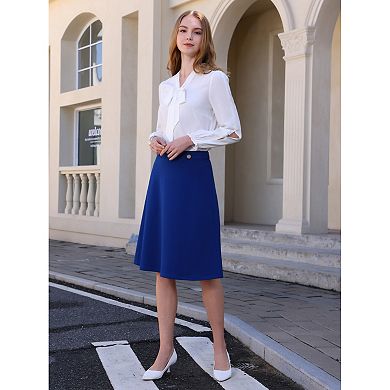 Women's Solid Flare Skirt High Waist Casual Work A-Line Midi Skirts