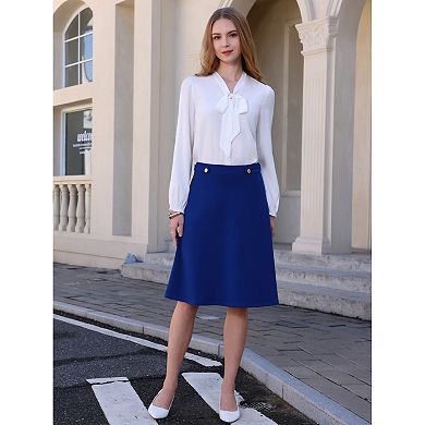 Women's Solid Flare Skirt High Waist Casual Work A-Line Midi Skirts
