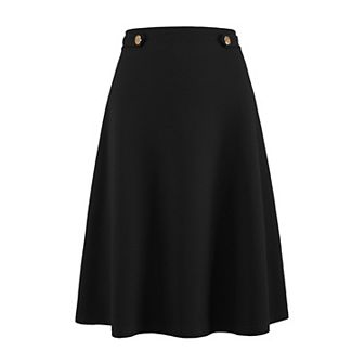 Women's Solid Flare Skirt High Waist Casual Work A-Line Midi Skirts