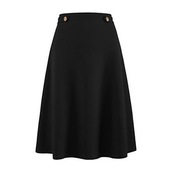Women's Solid Flare Skirt High Waist Casual Work A-Line Midi Skirts