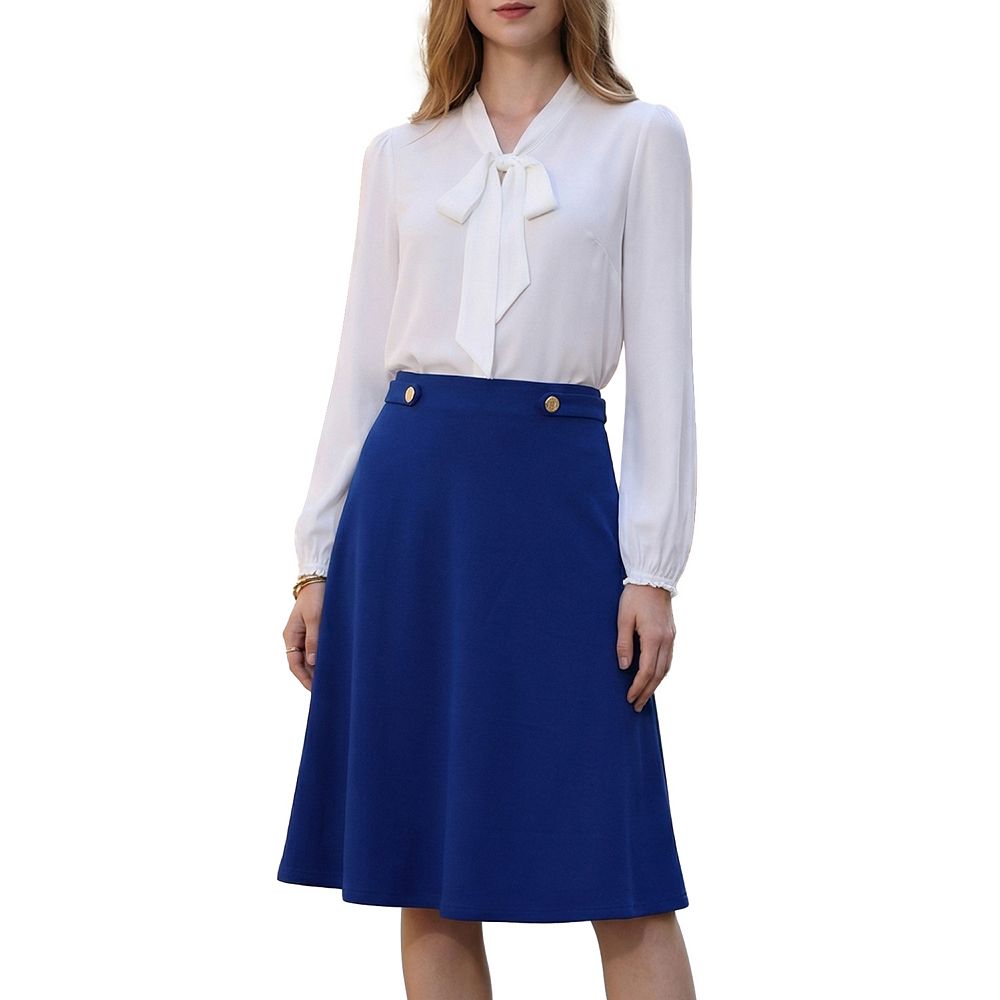 Women's Solid Flare Skirt High Waist Casual Work A-Line Midi Skirts