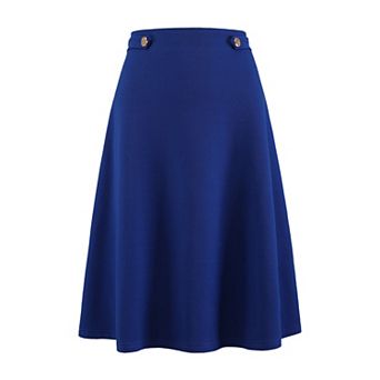 Women's Solid Flare Skirt High Waist Casual Work A-Line Midi Skirts