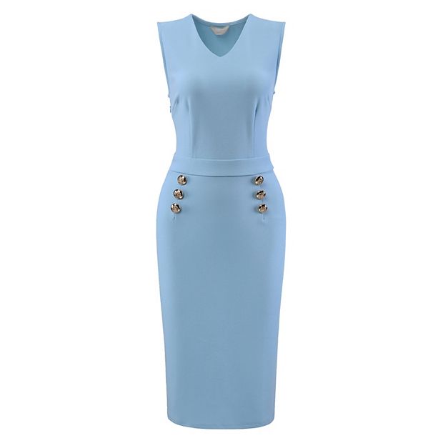 pale blue pencil dress Miss Circle Women's Peyton One Sleeve Ruched Pencil Dress - Blue