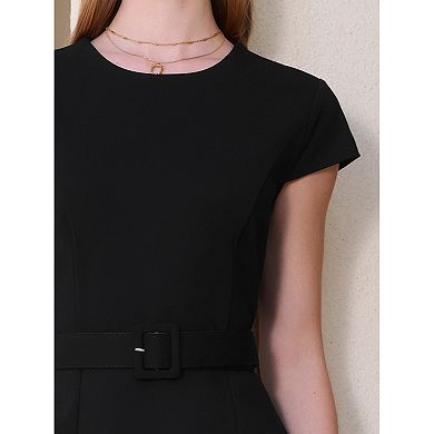 Women's Pencil Dress Cap Sleeve Belted Wear to Work Sheath Dresses