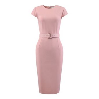 Women's Pencil Dress Cap Sleeve Belted Wear to Work Sheath Dresses