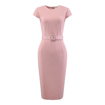 Women's Pencil Dress Cap Sleeve Belted Wear to Work Sheath Dresses