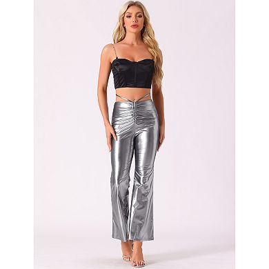 Disco Outfit for Women's Drawstring Metallic Wide Leg Pants