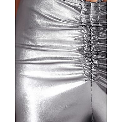 Disco Outfit for Women's Drawstring Metallic Wide Leg Pants