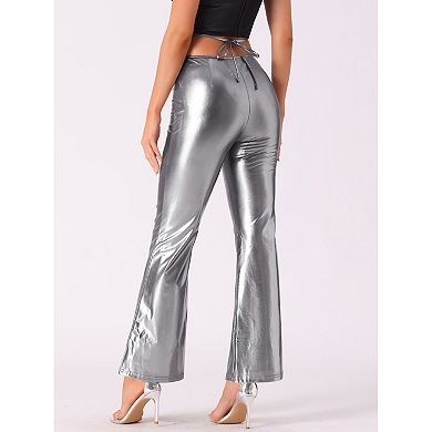Disco Outfit for Women's Drawstring Metallic Wide Leg Pants