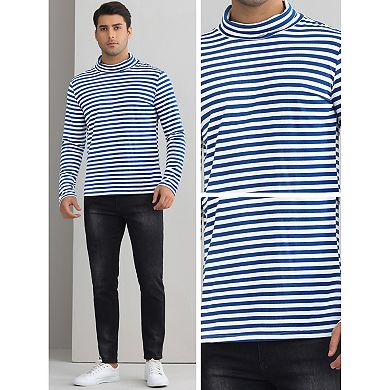 Striped Turtleneck T-Shirt for Men's Contrast Color Long Sleeves Pullover Stripes T Shirt