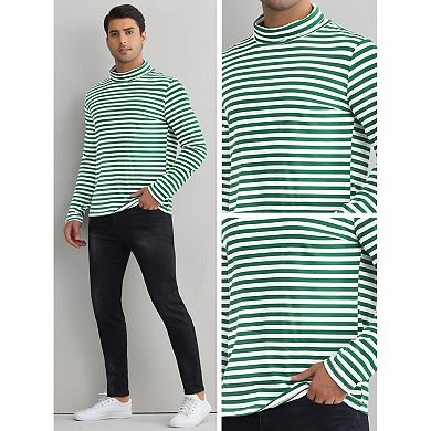 Striped Turtleneck T-Shirt for Men's Contrast Color Long Sleeves Pullover Stripes T Shirt
