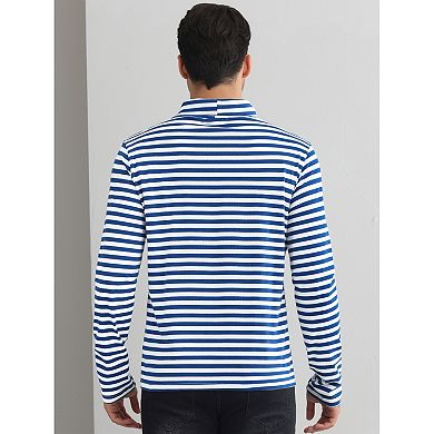 Striped Turtleneck T-Shirt for Men's Contrast Color Long Sleeves Pullover Stripes T Shirt
