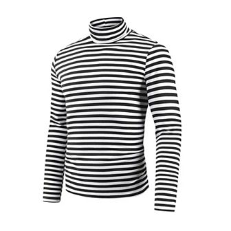 Striped Turtleneck T-Shirt for Men's Contrast Color Long Sleeves Pullover Stripes T Shirt