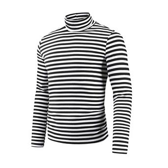 Striped Turtleneck T-Shirt for Men's Contrast Color Long Sleeves Pullover Stripes T Shirt