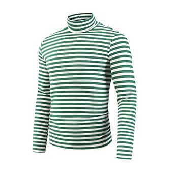 Striped Turtleneck T-Shirt for Men's Contrast Color Long Sleeves Pullover Stripes T Shirt