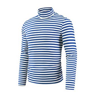 Striped Turtleneck T-Shirt for Men's Contrast Color Long Sleeves Pullover Stripes T Shirt