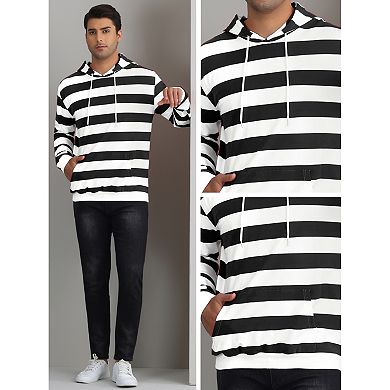 Striped Sweatshirt for Men's Long Sleeves Drawstring Pullover Hooded Sweatshirts Hoodie