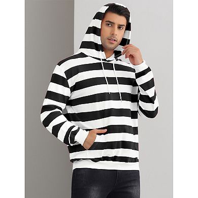Striped Sweatshirt for Men's Long Sleeves Drawstring Pullover Hooded Sweatshirts Hoodie
