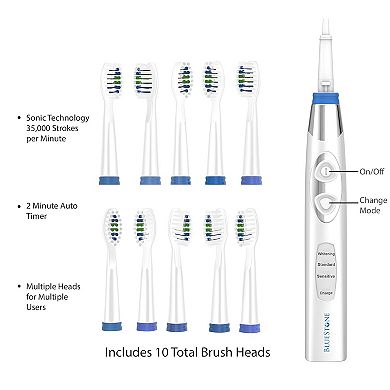 Bluestone Electric Sonic Toothbrush-10 Replacement Heads