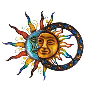 Glitzhome 33.5"L Metal Sun and Moon Wall Décor