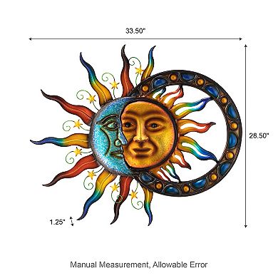 Glitzhome 33.5"L Metal Sun and Moon Wall Décor