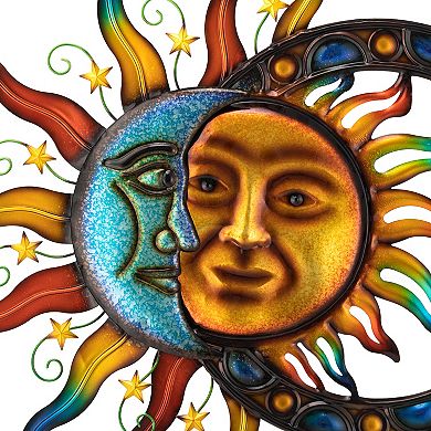 Glitzhome 33.5"L Metal Sun and Moon Wall Décor