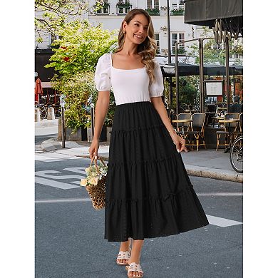 Women's Casual Skirts High Waist A Line Boho Midi Skirt Ruffle Long Summer Skirt