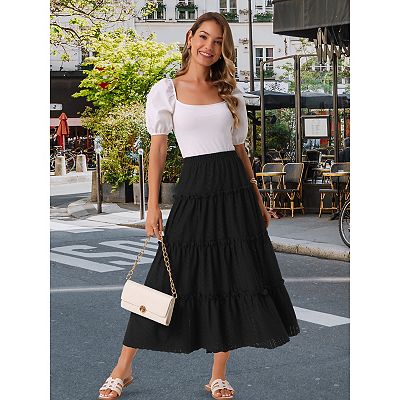Women's Casual Skirts High Waist A Line Boho Midi Skirt Ruffle Long Summer  Skirt