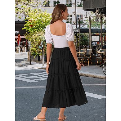 Women's Casual Skirts High Waist A Line Boho Midi Skirt Ruffle Long Summer Skirt