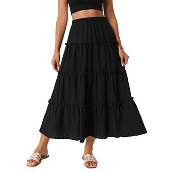 Women's Casual Skirts High Waist A Line Boho Midi Skirt Ruffle Long Summer Skirt