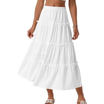 Women's Casual Skirts High Waist A Line Boho Midi Skirt Ruffle Long Summer Skirt