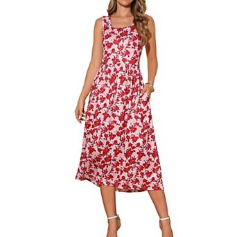 Women's Summer Dresses Sleeveless Sundresses Beach Boho Vintage Floral Flowy Tank Dress with Pocket