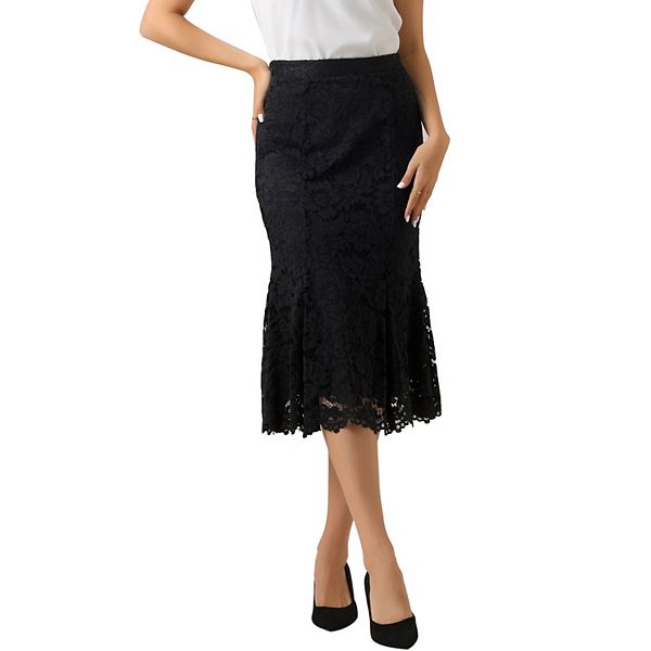 Rosegal Women's Plus Size Flounce Midi Fishtail Pencil Skirt - Drawstring Waist Office Wear