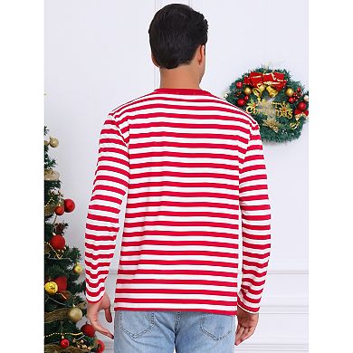 Striped Sweatshirt for Men's Crew Neck Long Sleeve Stripes Pullover Casual Tee Top
