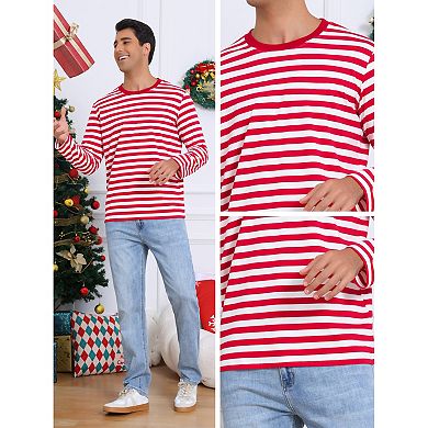 Striped Sweatshirt for Men's Crew Neck Long Sleeve Stripes Pullover Casual Tee Top