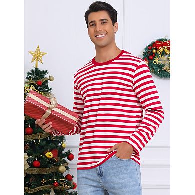 Striped Sweatshirt for Men's Crew Neck Long Sleeve Stripes Pullover Casual Tee Top