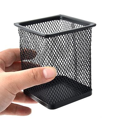 Office Metal Mesh Rectangle Desk Pen Pencil Storage Holder Container Organizer Black