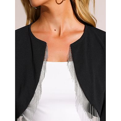 Fringe Trim Blazer for Women's Long Sleeve Cocktail Party Cropped Cardigan
