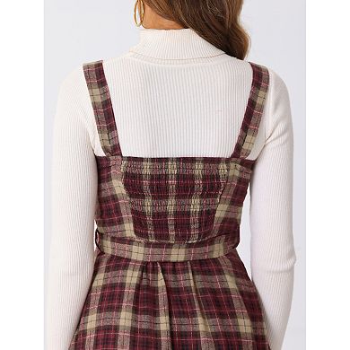 Plaid Vintage Dress for Women Ruffled Sleeveless Tie Waist A-Line Pinafore Overall Dresses