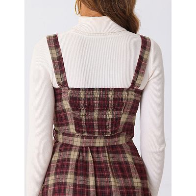 me and em brown dress Vintage Plaid Long Sleeve Dress with Peter Pan Collar Ruffle Trim Midi main image 1
