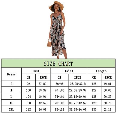 Women Summer Dresses Classic Vintage Wrap V Neck Floral Flowy Sling Tie Waist Maxi Dress