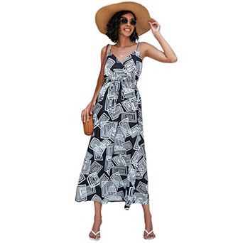 Women Summer Dresses Classic Vintage Wrap V Neck Floral Flowy Sling Tie Waist Maxi Dress