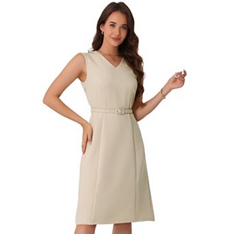 Work Dresses for Women's V Neck Sleeveless Office Dress with Belt
