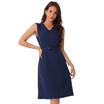 Work Dresses for Women's V Neck Sleeveless Office Dress with Belt