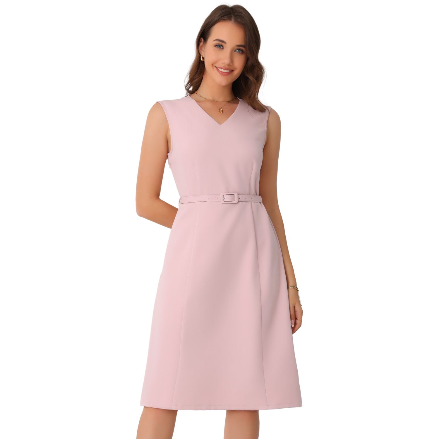 Женские платья Work Dresses for V Neck Sleeveless Office Dress with Belt