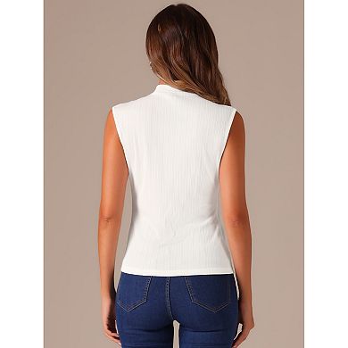 Mock Neck Blouse for Women's Summer Knit Ribbed Sleeveless Tops
