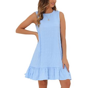Sleeveless Dress for Women's Ruffle Hem Round Neck Casual Smock Mini Dresses