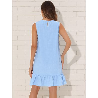 Sleeveless Dress for Women's Ruffle Hem Round Neck Casual Smock Mini Dresses